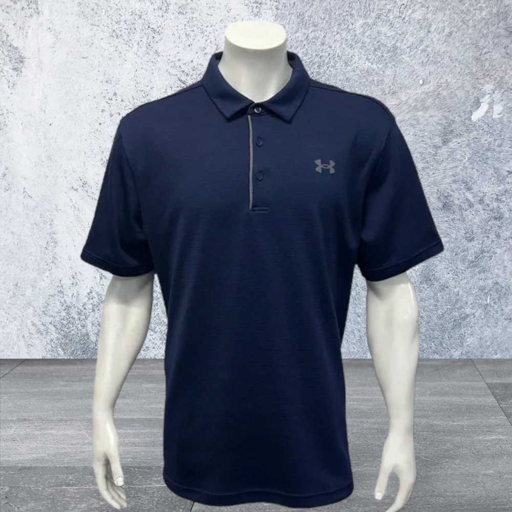Under Armour Loose Performance Navy Blue Knit Golf Polo Shirt Worn Once Size XL